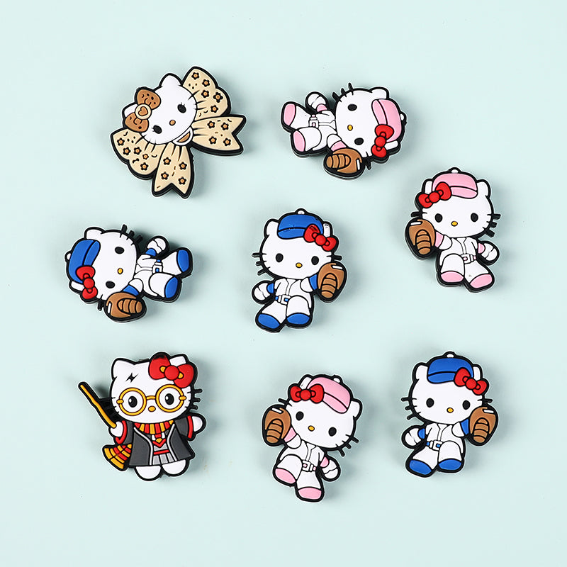 20Pcs Silicone Focal Beads White Cat No Mouth Red Bow with Accessories 2