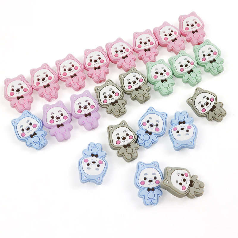 Silicone Focal Beads Colorful Little Bear Front Facing 2