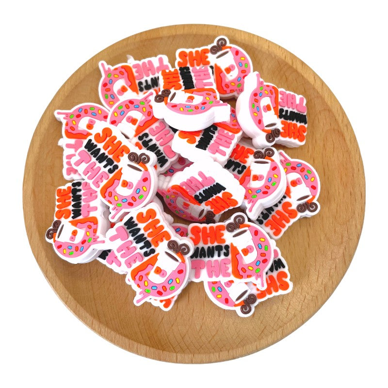 20pcs Silicone Focal Beads She Wants The Coffee Donut Design 2