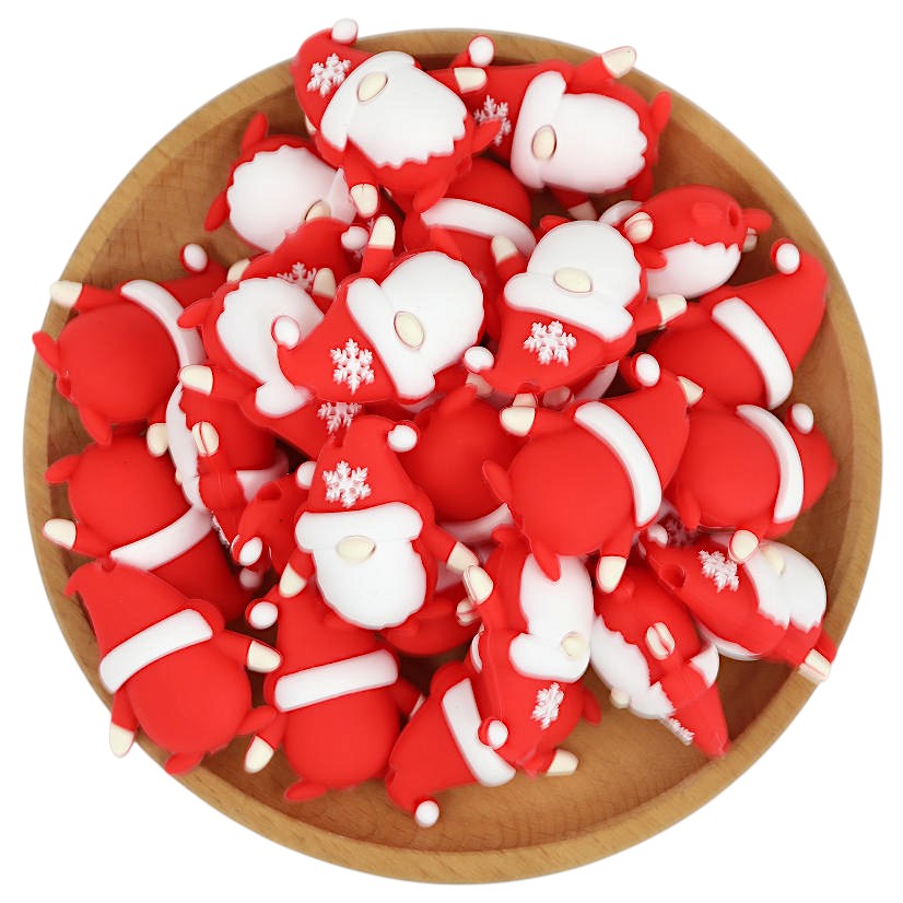20Pcs Silicone 3D Focal Beads Christmas Red Snowflake Gnome Front Facing 3