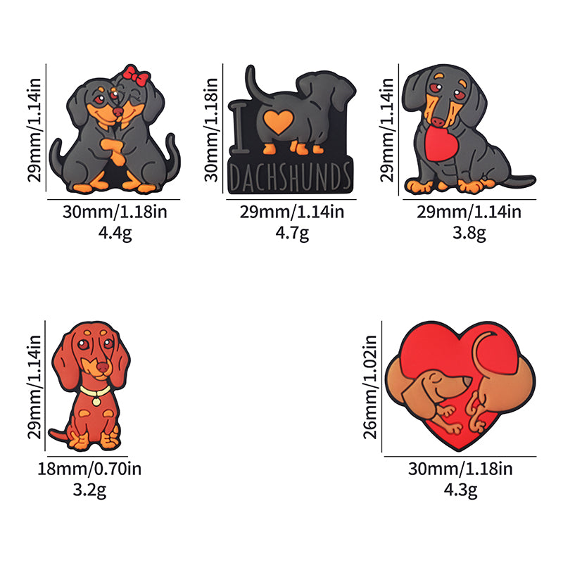 20Pcs Silicone Focal Beads Valentine Sausage Dog Heart Shaped Design 10