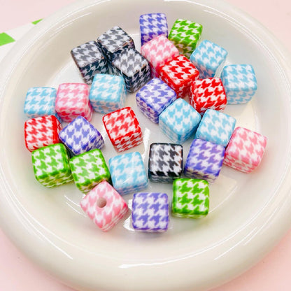 10pcs 16mm Houndstooth Pattern Square Acrylic Beads Jewelry Making 12
