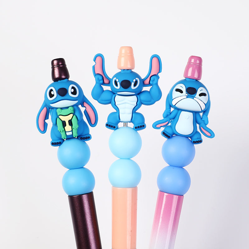 20Pcs Silicone 3D Focal Beads Blue Alien Character Large Ears Stacked Figure 8