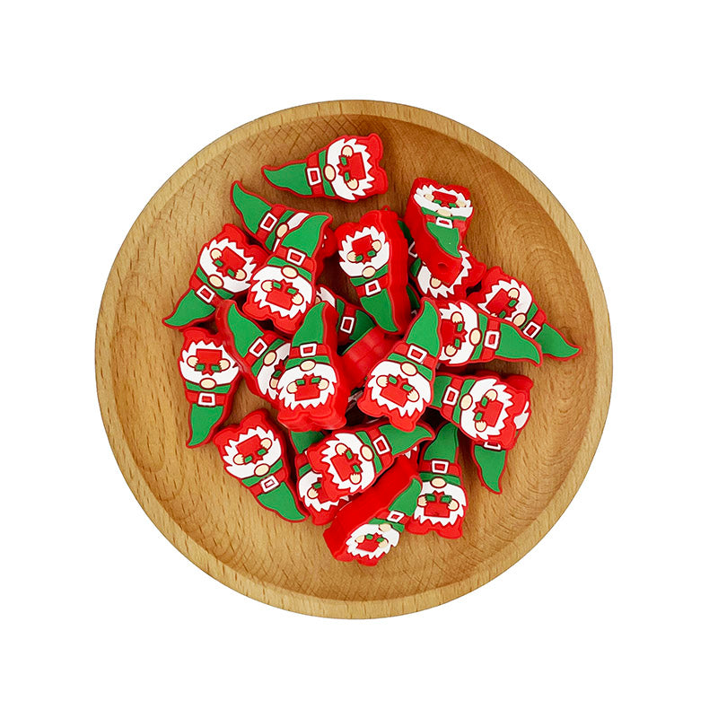20pcs Silicone Focal Beads Christmas Gnome Holding Gift 2