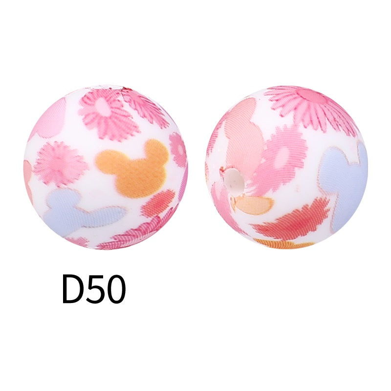 50pcs 15mm Rhombus Printed Silicone Beads Colorful Design 15