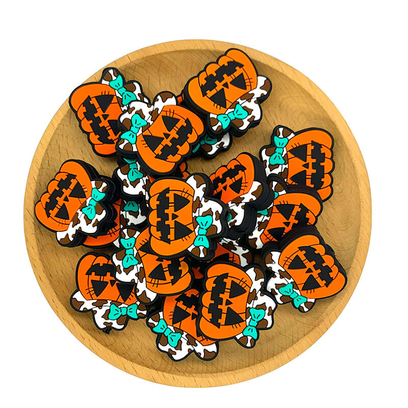 Silicone Focal Beads Western Cow Girl Pumpkin Wearing Cow Print Hat 2