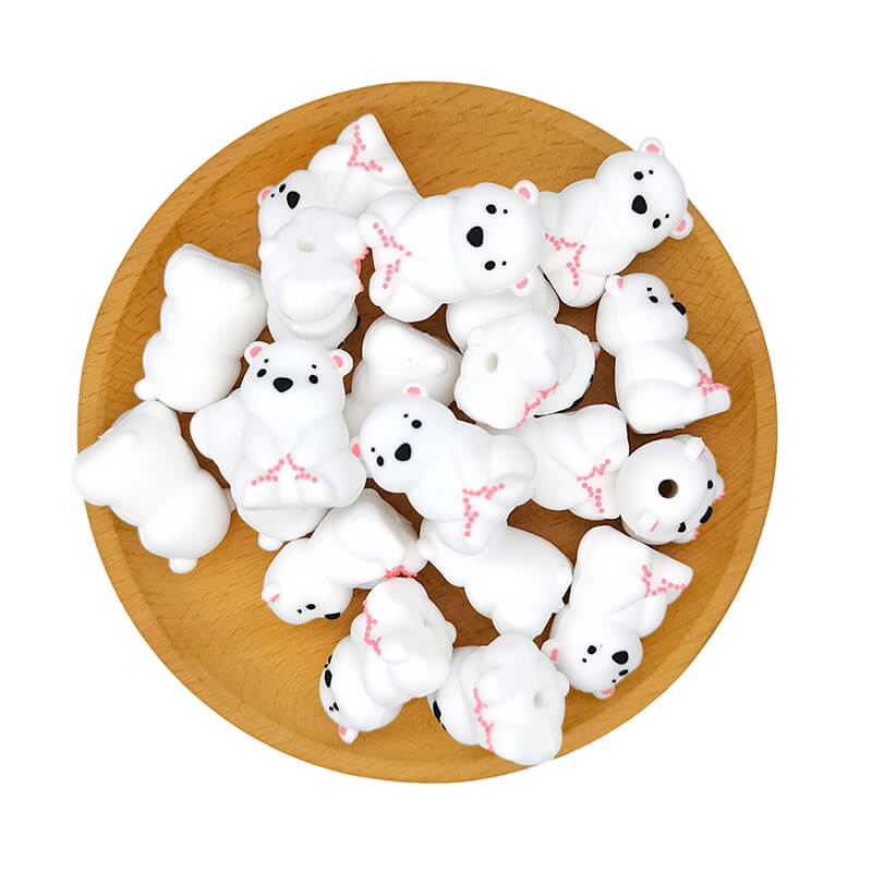 Silicone 3D Focal Beads Sitting White Bear Front Facing 2