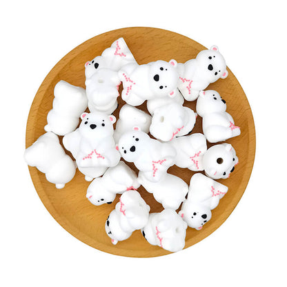 Silicone 3D Focal Beads Sitting White Bear Front Facing 2