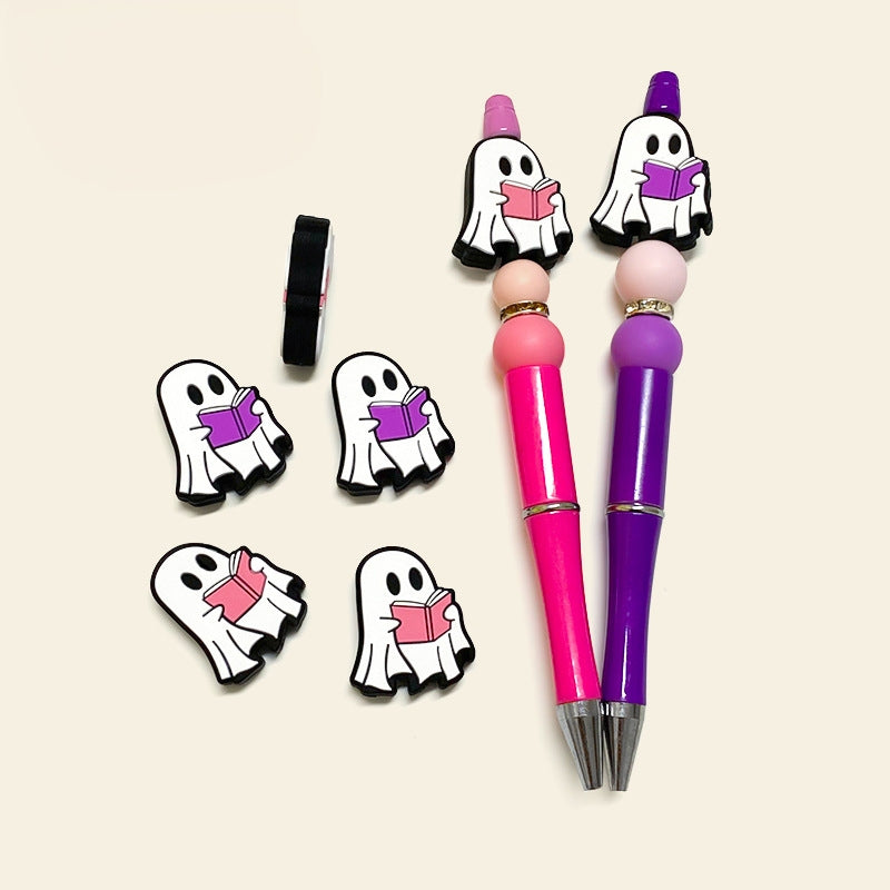 20pcs Silicone Focal Beads Halloween White Ghost Reading Book