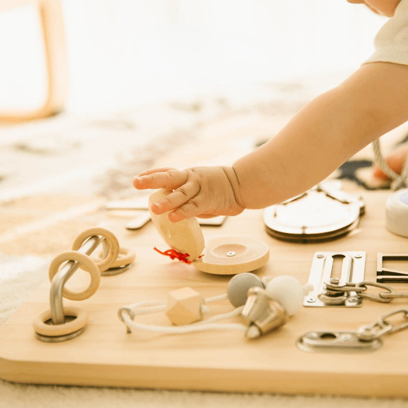 Wooden Montessori Busy Board Unlocking Toy for Toddlers 3