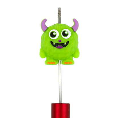 20Pcs Silicone 3D Focal Beads Green Cute Monster Front Facing 2