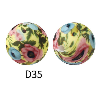 50pcs 15mm Rhombus Printed Silicone Beads Multi Color Design 45