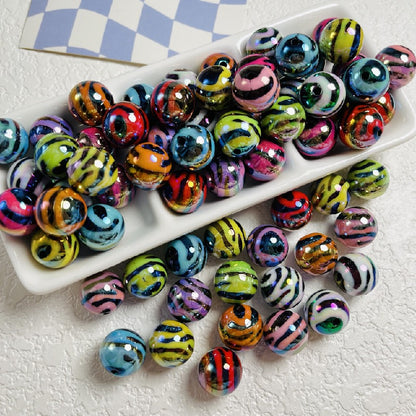 10pcs 16mm Zebra Stripe Round Acrylic Beads UV Finish 13