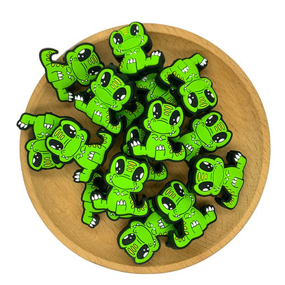 20pcs Silicone Focal Beads Cute Dinosaur Sitting Pose 2