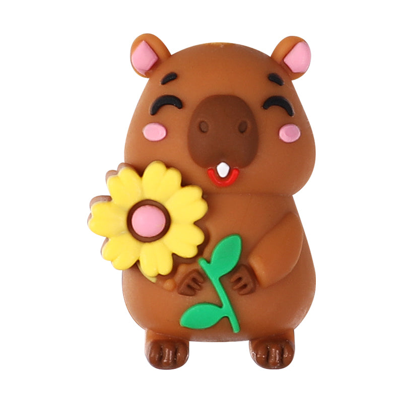 20Pcs Silicone 3D Focal Beads Capybara Holding Flower and Sitting Pose 11