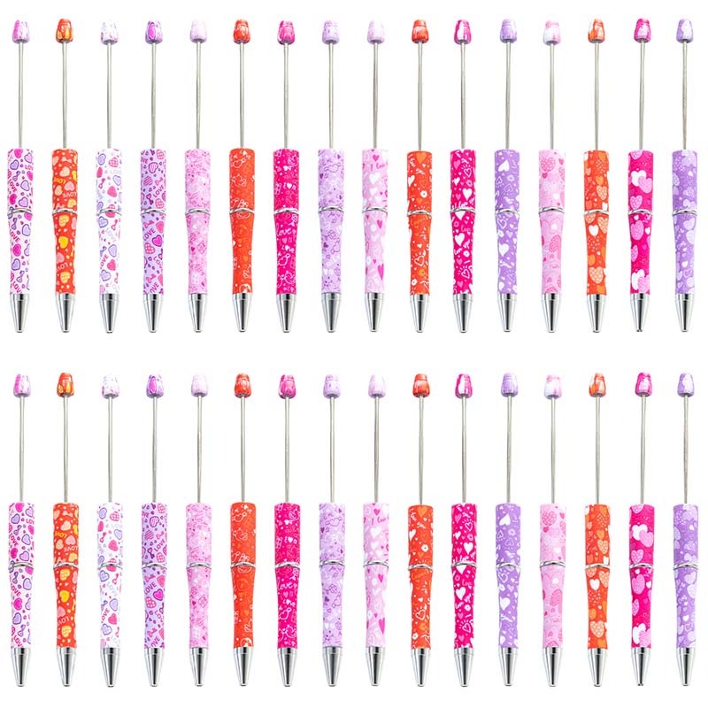 Valentine's Day Heart Print Beadable Ballpoint Pens 14.4cm DIY