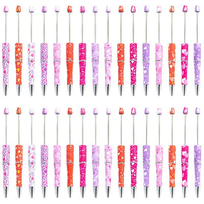 Valentine's Day Heart Print Beadable Ballpoint Pens 14.4cm DIY