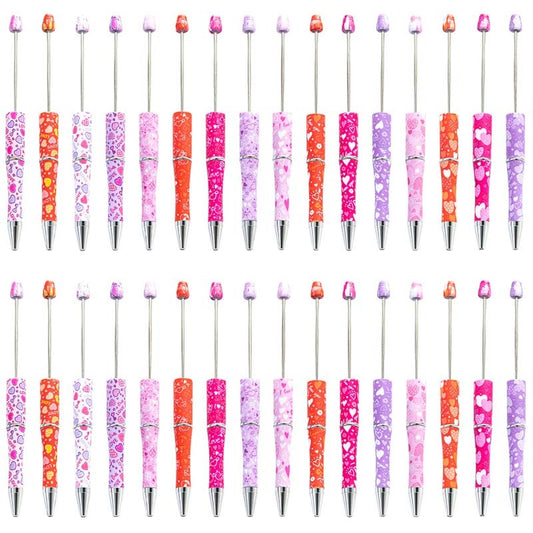 Valentine's Day Heart Print Beadable Ballpoint Pens 14.4cm DIY