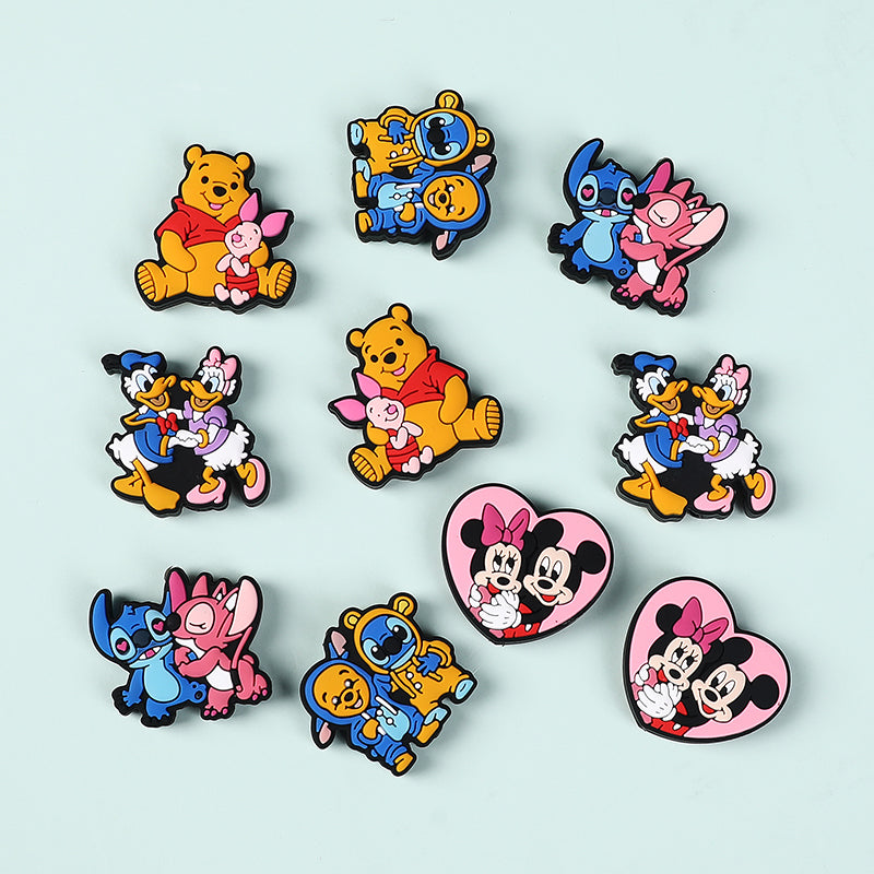 20Pcs Silicone Focal Beads Round Ear Mouse Character with Bow Yellow Bear Round Tummy 4