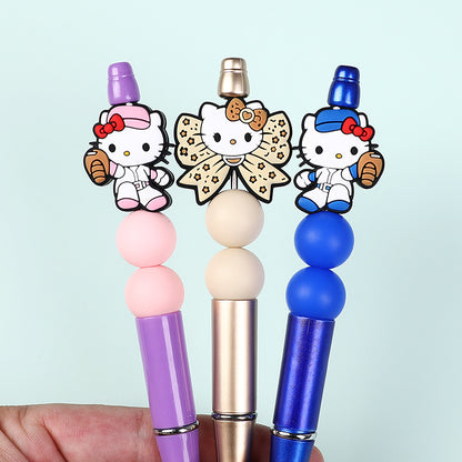 20Pcs Silicone Focal Beads White Cat No Mouth Red Bow with Accessories 8