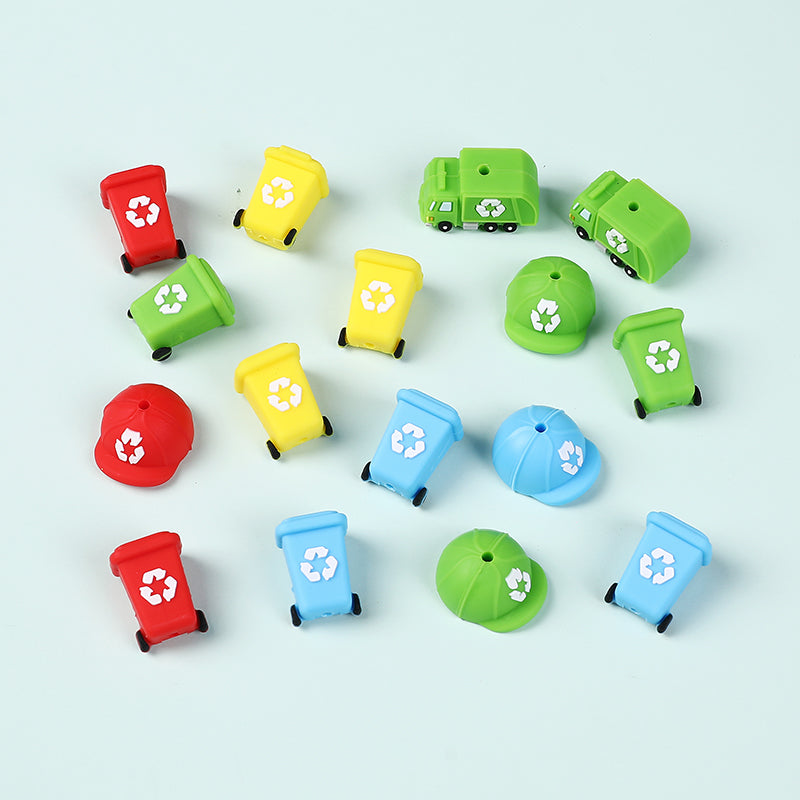 Silicone 3D Focal Beads Sanitation Series Recycling Bin and Cap Designs 4