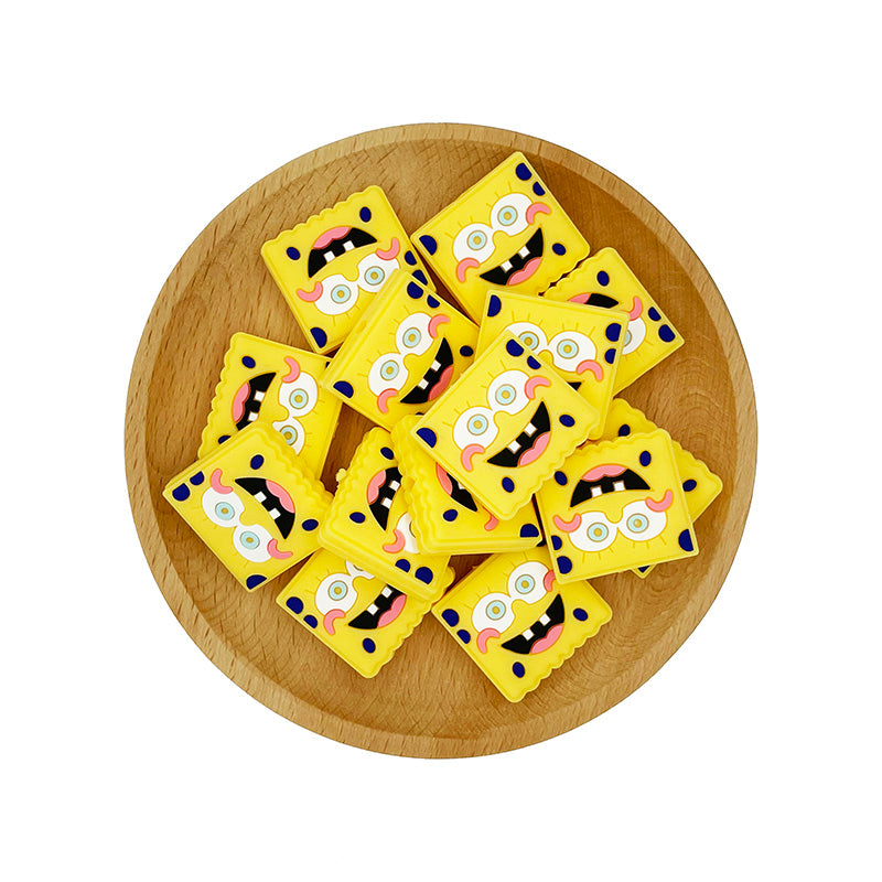 20pcs Silicone Focal Beads Yellow Square Face with Blue Spots 2