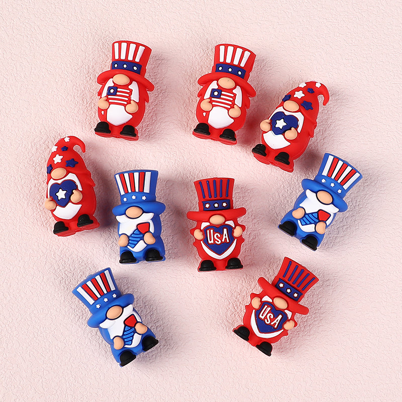 20Pcs Silicone 3D Focal Beads Independence Day Dwarf USA Theme 5