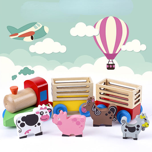 Wooden Kids Musical Instrument Toy Train Animal Transporter