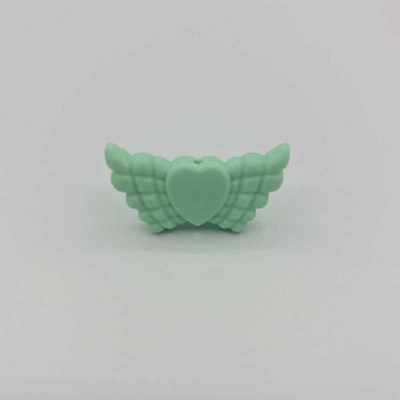 20pcs Silicone Focal Beads Wing Shape with Heart Center 7