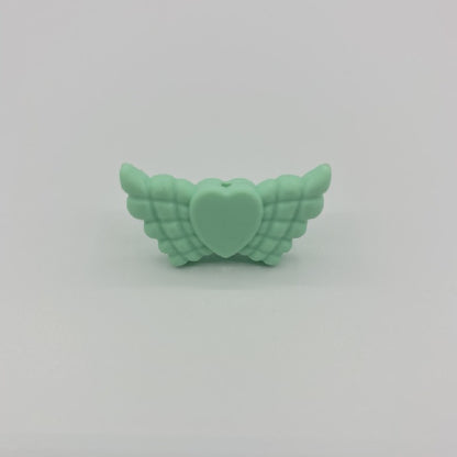 20pcs Silicone Focal Beads Wing Shape with Heart Center 7