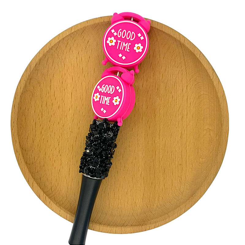 Silicone 3D Focal Beads Good Time Clock Text Print 2