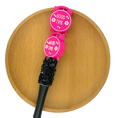 Silicone 3D Focal Beads Good Time Clock Text Print 2