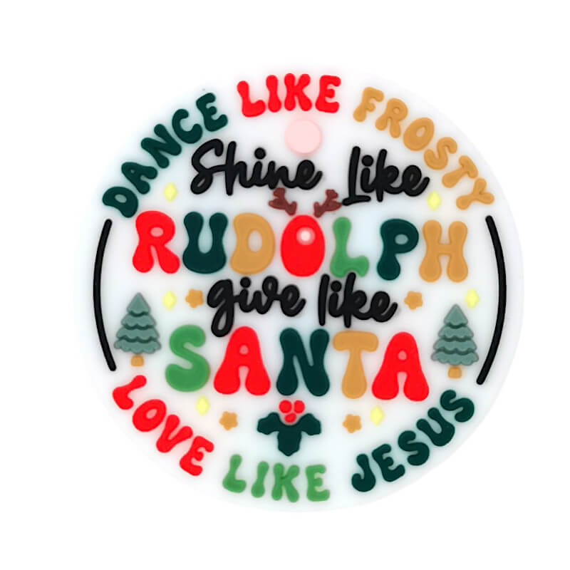 Silicone Focal Beads Rudolph Santa Holiday Printed Text Design
