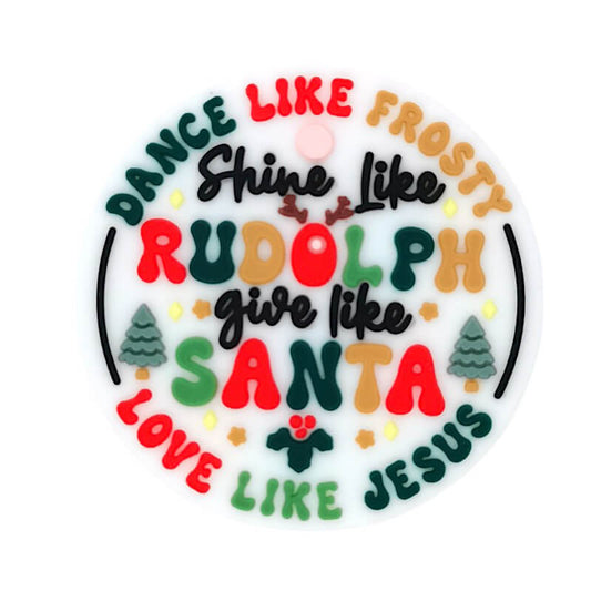 Silicone Focal Beads Rudolph Santa Holiday Printed Text Design