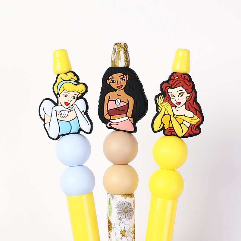 20Pcs Silicone Focal Beads Princess Red Hair Yellow Gloves Holding Hand 10