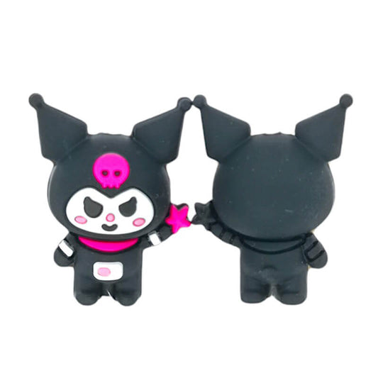 3D Silicone Focal Beads Black Rabbit Character Holding Star