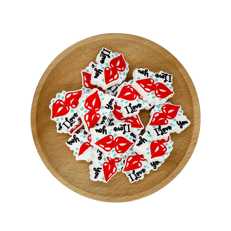 20pcs Silicone Focal Beads Lip With I Love You Text 2