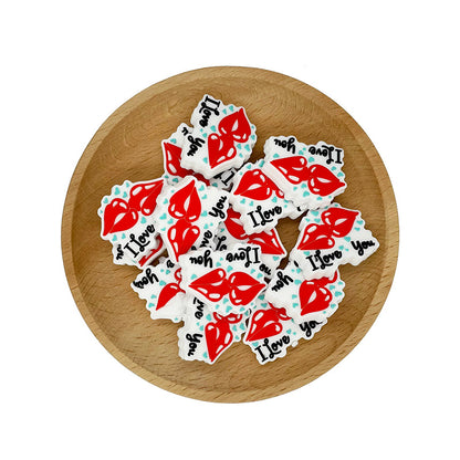 20pcs Silicone Focal Beads Lip With I Love You Text 2