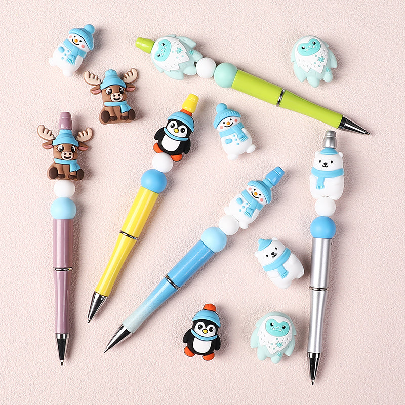 20Pcs Silicone 3D Focal Beads Polar Bear Snow Monster Winter Theme 6