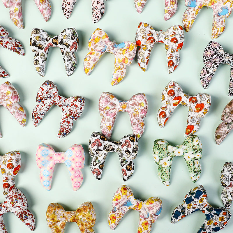 10Pcs Silicone 3D Focal Beads Colorful Bow Printed Shape 6