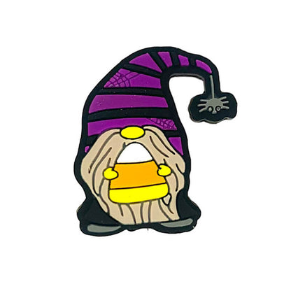 Silicone Focal Beads Halloween Gnome Holding Candy Corn Hat with Spider