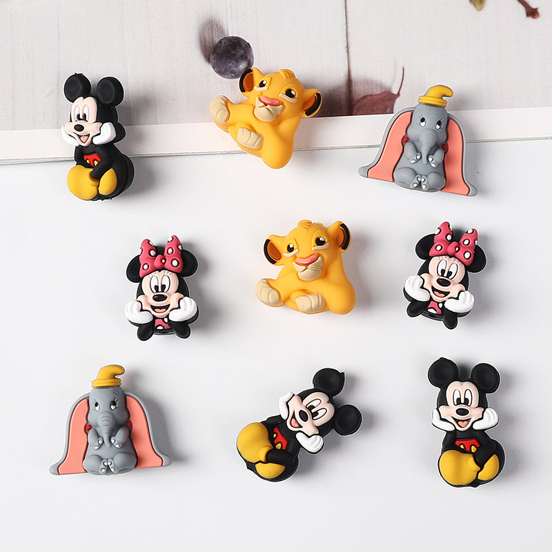 20Pcs Silicone 3D Focal Beads Round Ear Mouse Character Yellow Bear Round Tummy Large Gray Elephant Big Ears 7