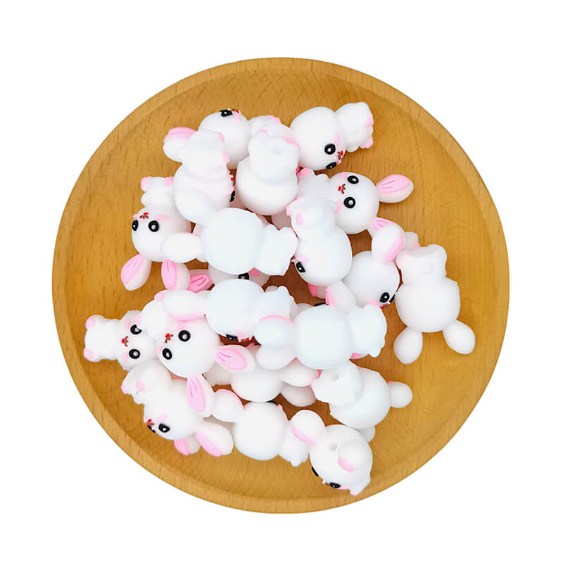 Silicone 3D Focal Beads Pink Ears Rabbit Front Facing 2