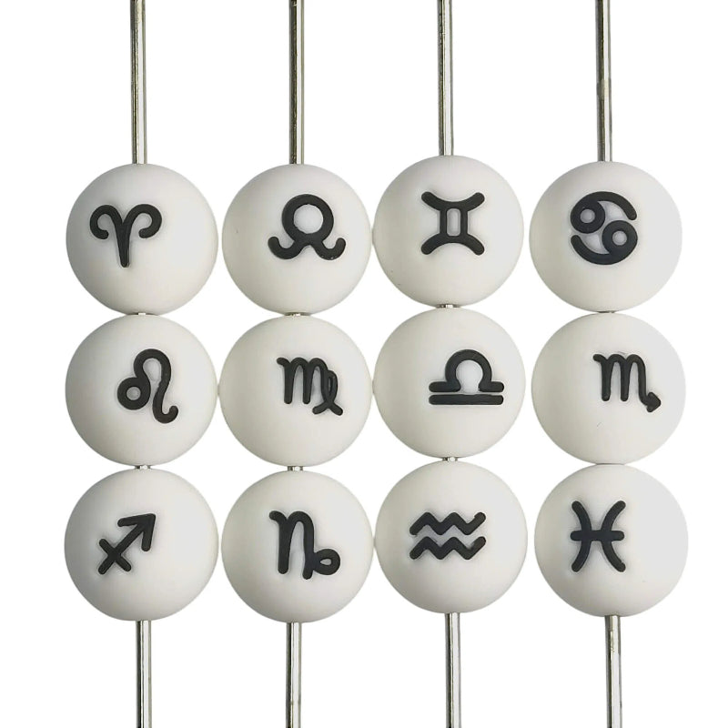 1 Set Silicone Focal Beads Twelve Constellation Symbol 15mm Round Shape