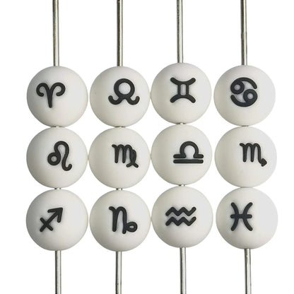 1 Set Silicone Focal Beads Twelve Constellation Symbol 15mm Round Shape