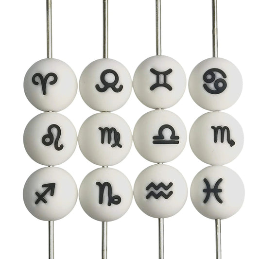 1 Set Silicone Focal Beads Twelve Constellation Symbol 15mm Round Shape