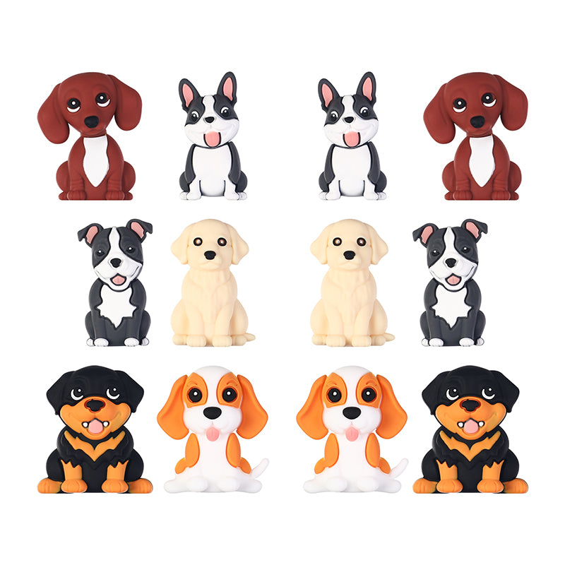 20Pcs Silicone 3D Focal Beads Cute Puppy Sitting Pose 5