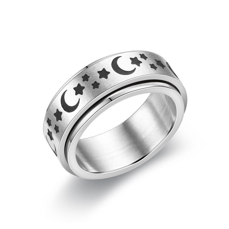 Moon and Star Fidget Ring 6mm Width Spinner US Size 5-12