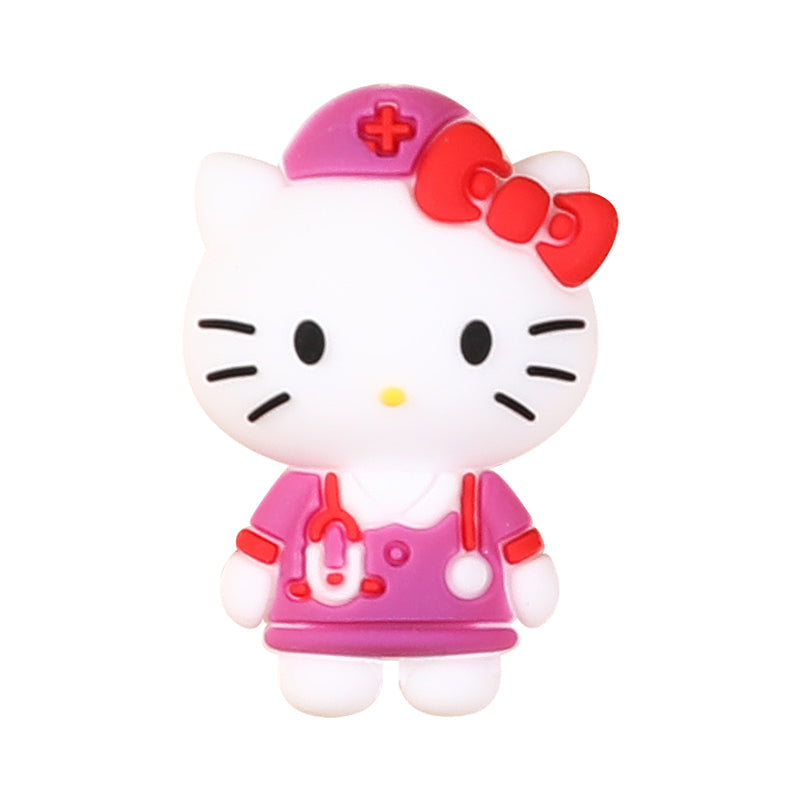 20Pcs Silicone 3D Focal Beads White Cat Wearing Nurse Hat with Stethoscope 12