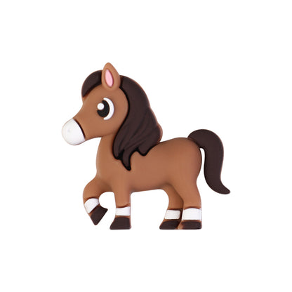 20Pcs Silicone 3D Focal Beads Brown Yellow Pony Side Profile 12